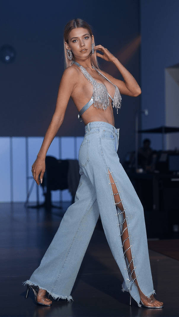 AIIZIE BODIE CUTOUT DENIM PANTS IN BLUE - product image