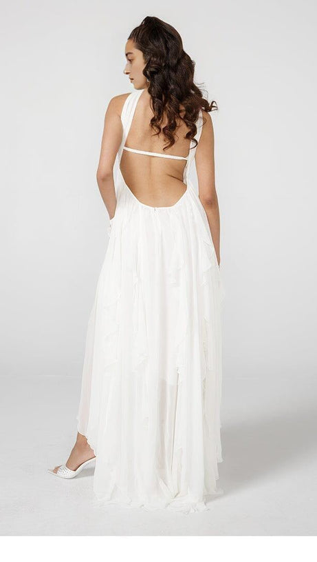 LACE IRREGULAR MAXI DRESS IN WHITE