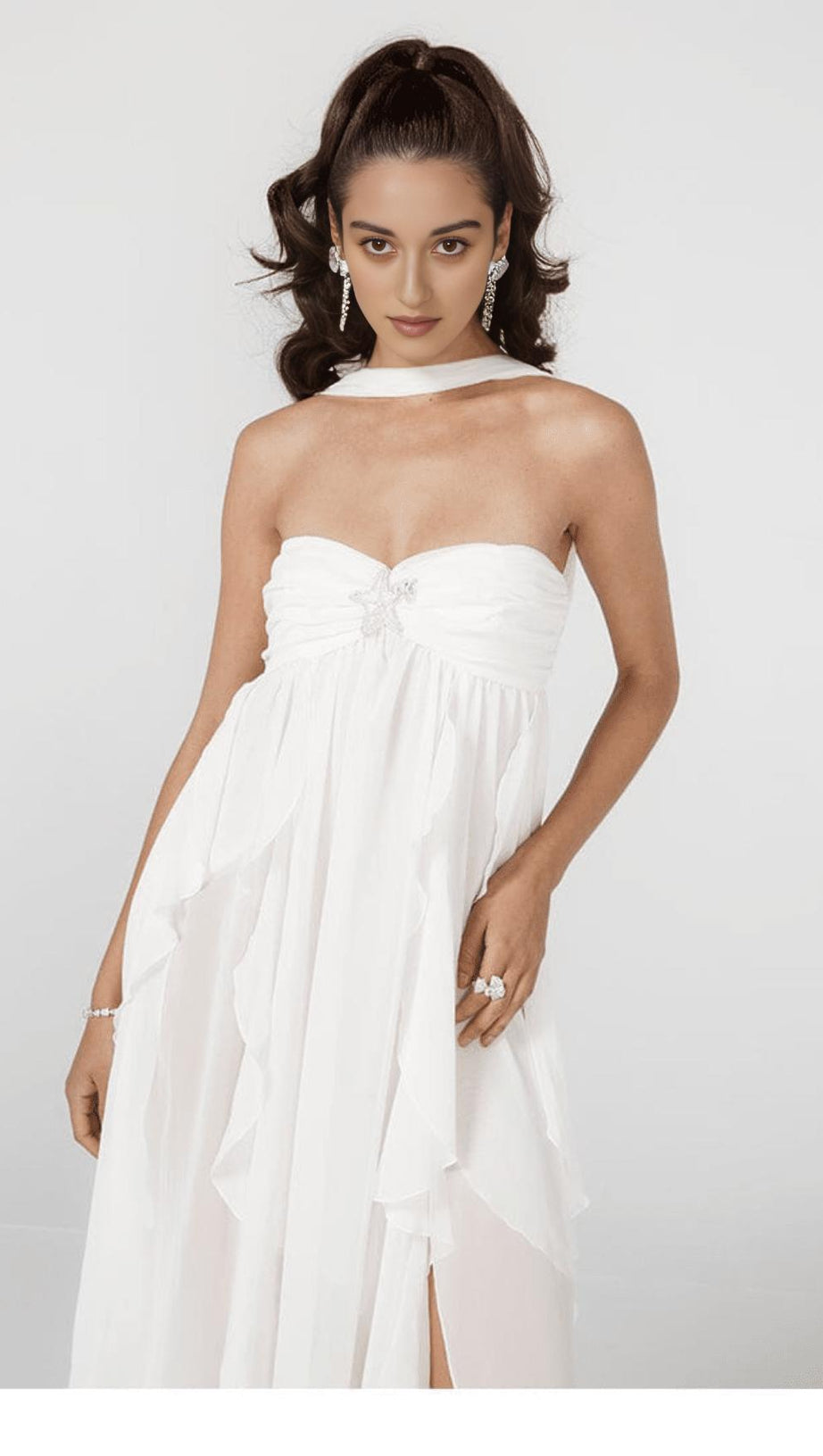 LACE IRREGULAR MAXI DRESS IN WHITE