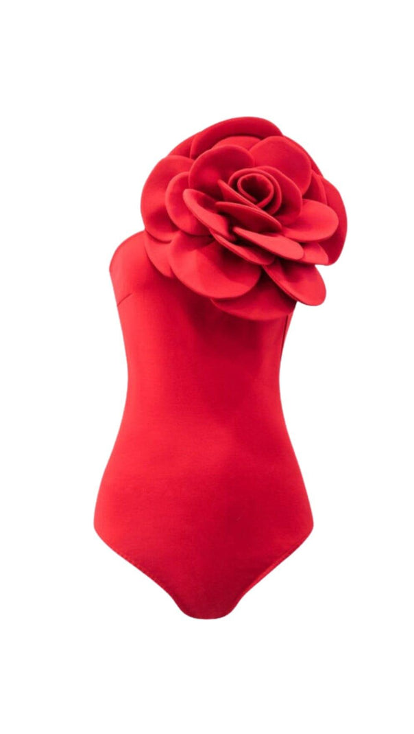 AIIZIE EXAGGERATED 3D FLOWER BODYSUIT IN RED - product image