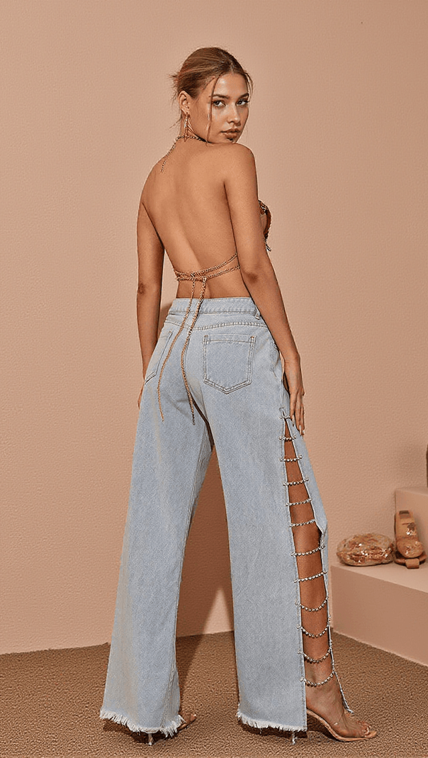 AIIZIE BODIE CUTOUT DENIM PANTS IN BLUE - product image