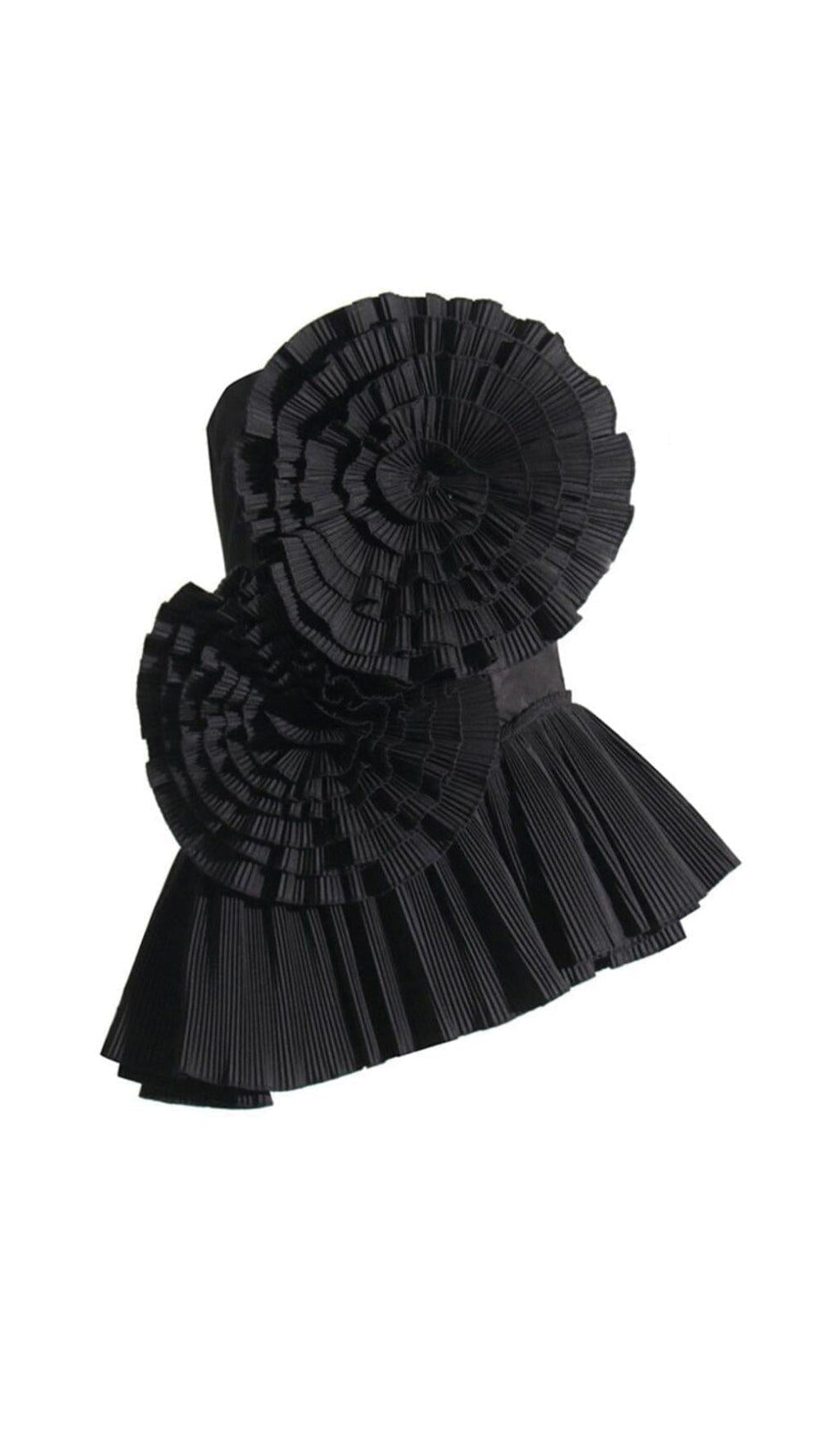 STRAPLESS FLOWER PLEATED TOP IN BLACK