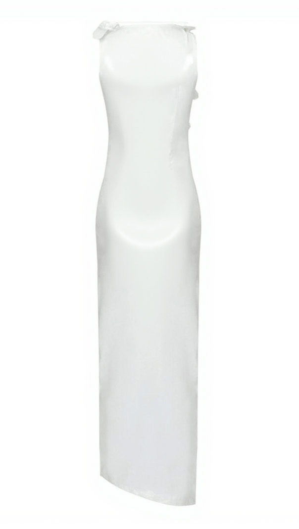 AIIZIE HECATE CUTOUT LATEX SPLIT MAXI DRESS IN WHITE - product image