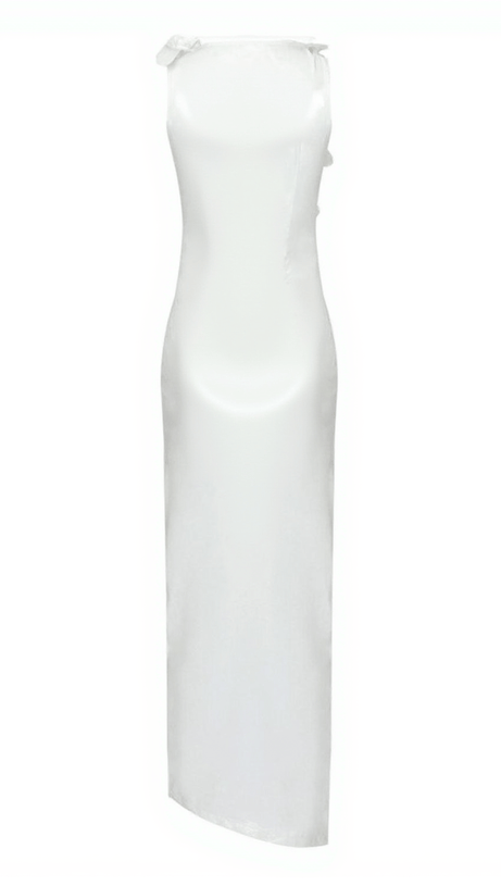 HECATE CUTOUT LATEX SPLIT MAXI DRESS IN WHITE