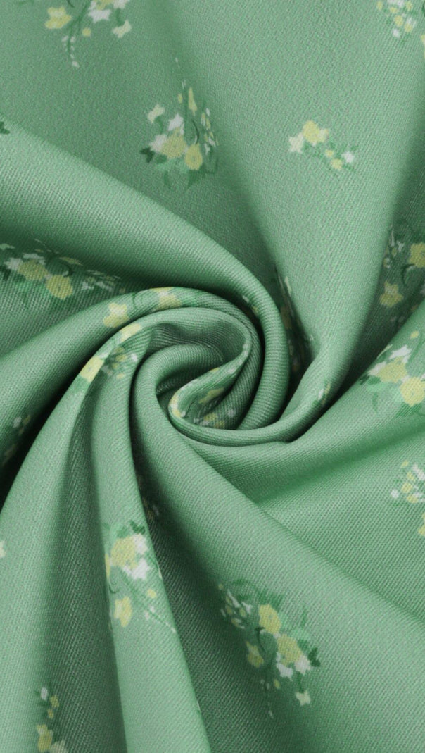 AIIZIE VINTAGE FLORAL PUFF SLEEVE MIDI DRESS IN GREEN - product image