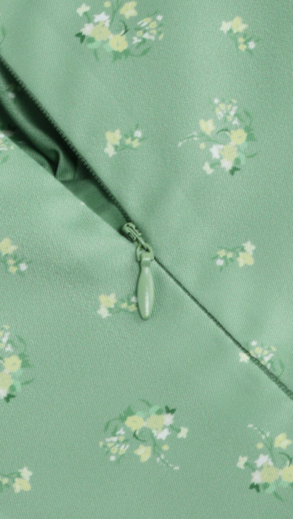 AIIZIE VINTAGE FLORAL PUFF SLEEVE MIDI DRESS IN GREEN - product image