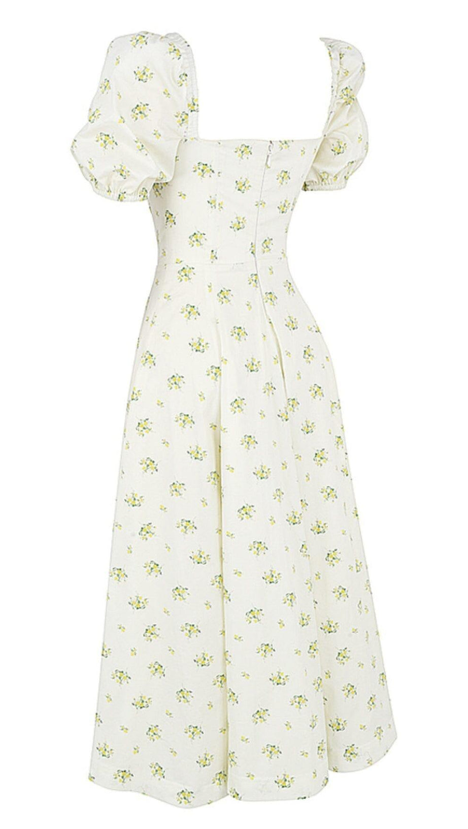 Vintage-Midikleid mit Blumenmuster und Puffärmeln in Weiß 