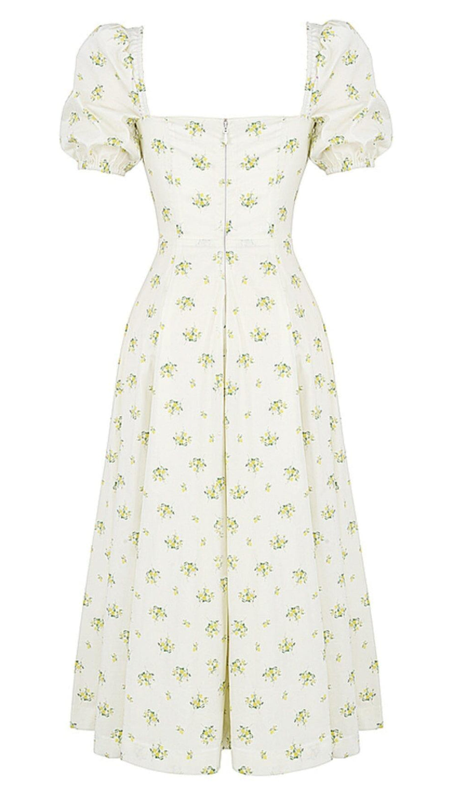 Vintage-Midikleid mit Blumenmuster und Puffärmeln in Weiß 