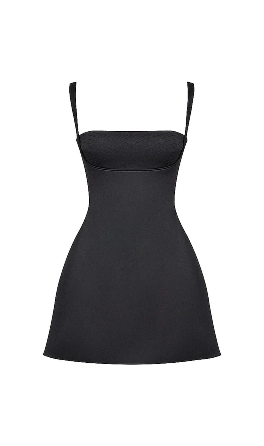 SATIN-MINIKLEID IN SCHWARZ