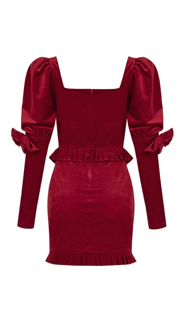 AIIZIE VELVET PUFF SLEEVE MINI DRESS IN WINE RED - product image