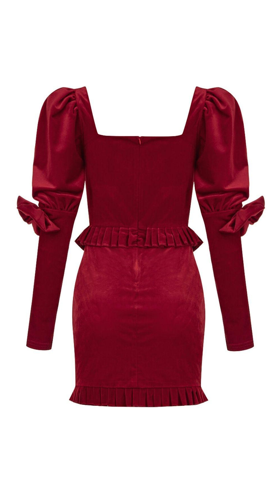 VELVET PUFF SLEEVE MINI DRESS IN WINE RED