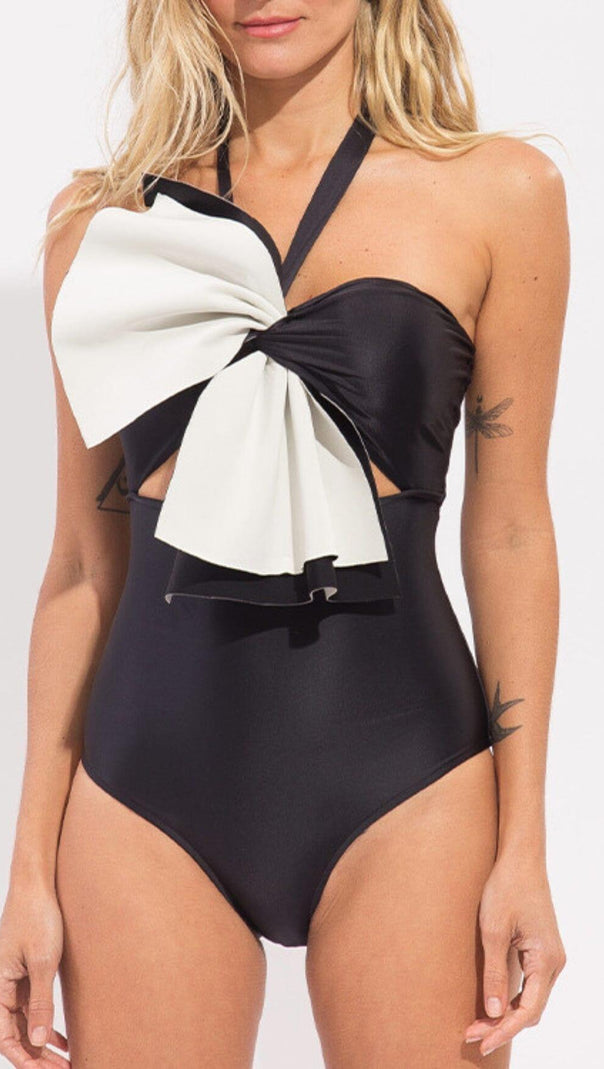 AIIZIE RUFFLE COLOR BLOCK ONE PIECE SWIMSUIT - product image