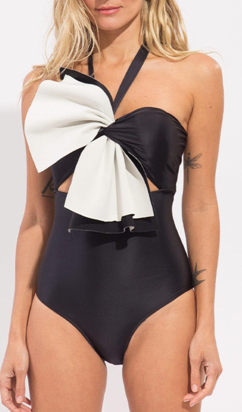 RUFFLE COLOR BLOCK ONE PIECE SWIMSUIT