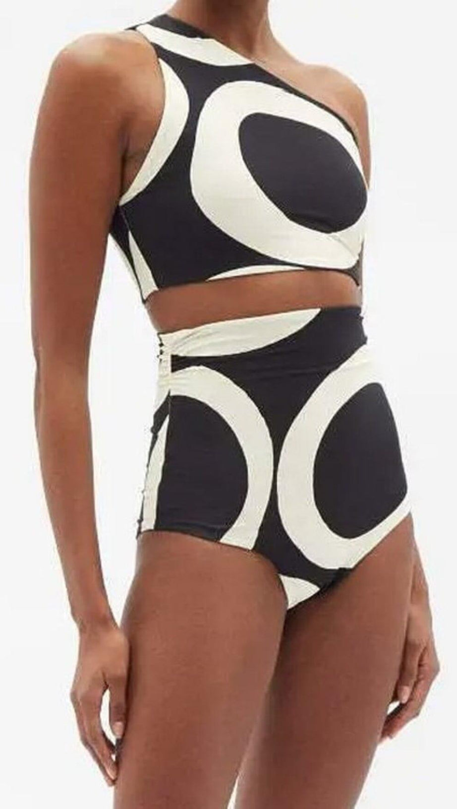 ONE SHOULDER PRINT SPLIT BIKINI SWIMSUIT AND SARONG