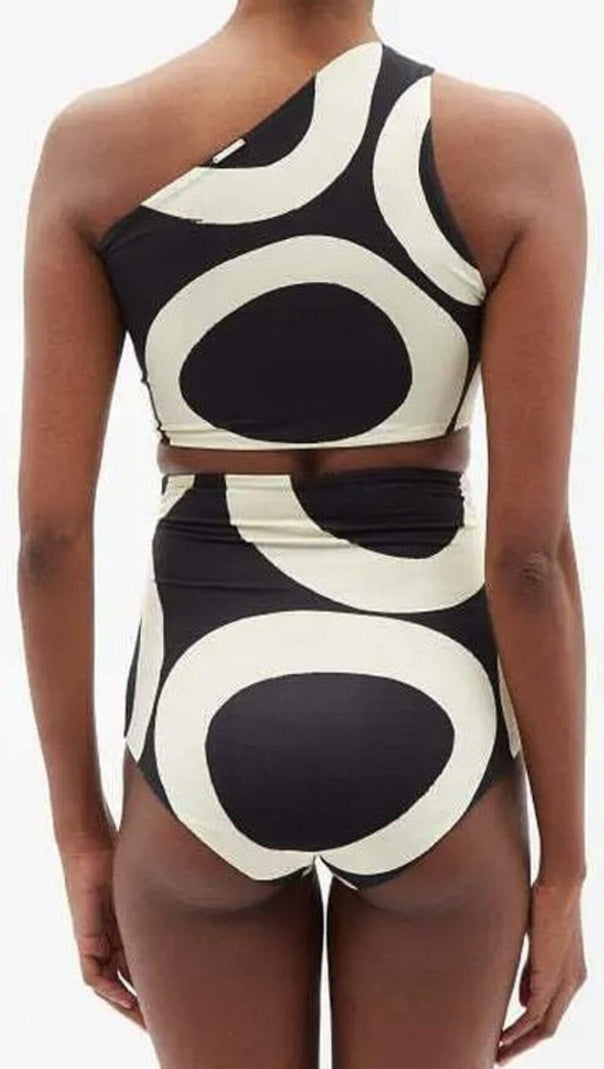 AIIZIE ONE SHOULDER PRINT SPLIT BIKINI SWIMSUIT AND SARONG - product image