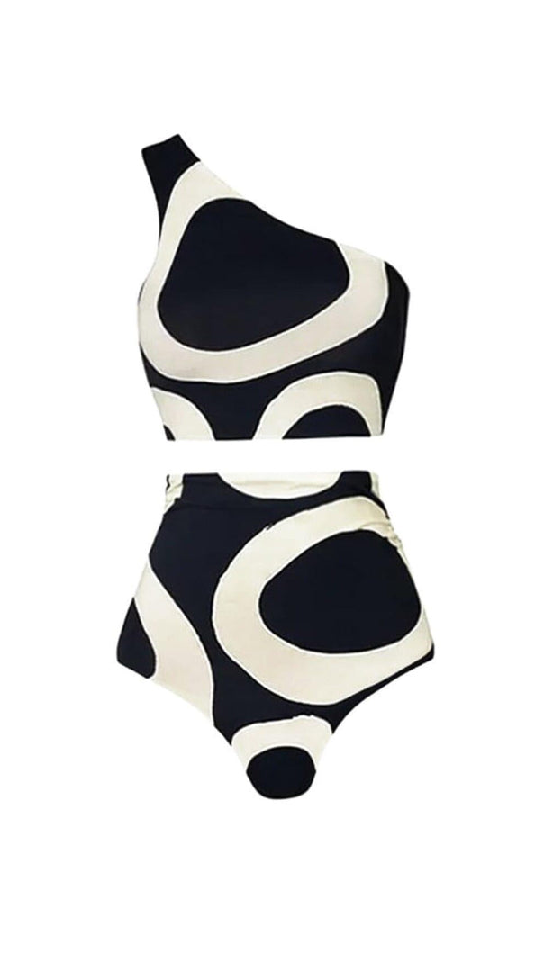 AIIZIE ONE SHOULDER PRINT SPLIT BIKINI SWIMSUIT AND SARONG - product image