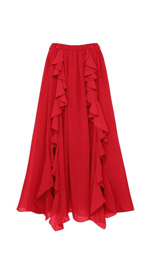 AIIZIE DEEP V RED CUTOUT ONE PIECE SWIMSUIT AND SKIRT - product image