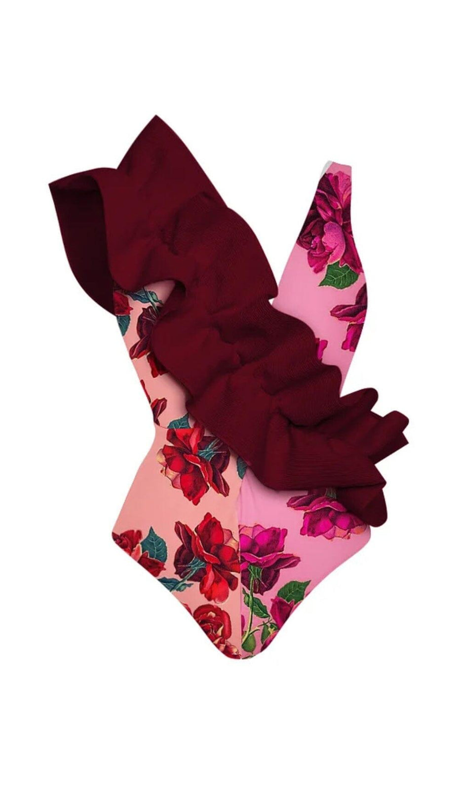 RUFFLED FLORAL PRINT SPLICING ONE PIECE SWIMSUIT