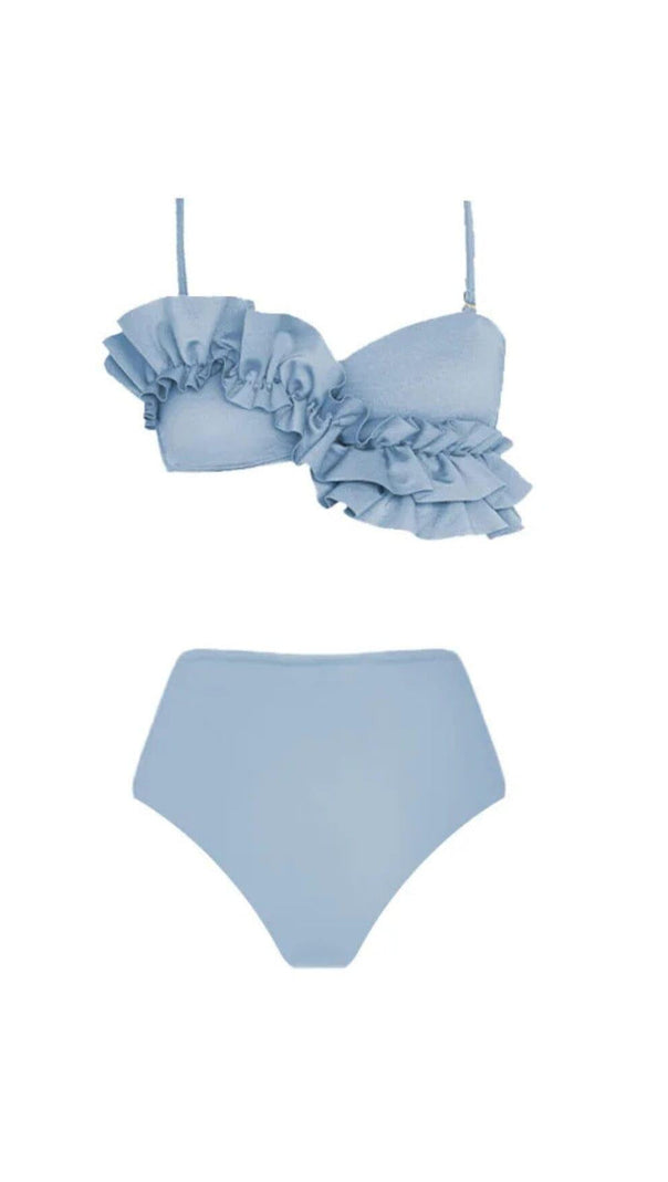 AIIZIE BLUE RUFFLE DETAIL HIGH WAIST BIKINI SWIMSUIT - product image