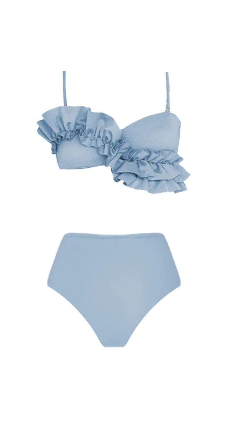 COSTUME DA BAGNO BIKINI A VITA ALTA CON DETTAGLIO A VOLANT BLU