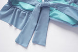 BLUE RUFFLE DETAIL HIGH WAIST BIKINI SWIMSUIT