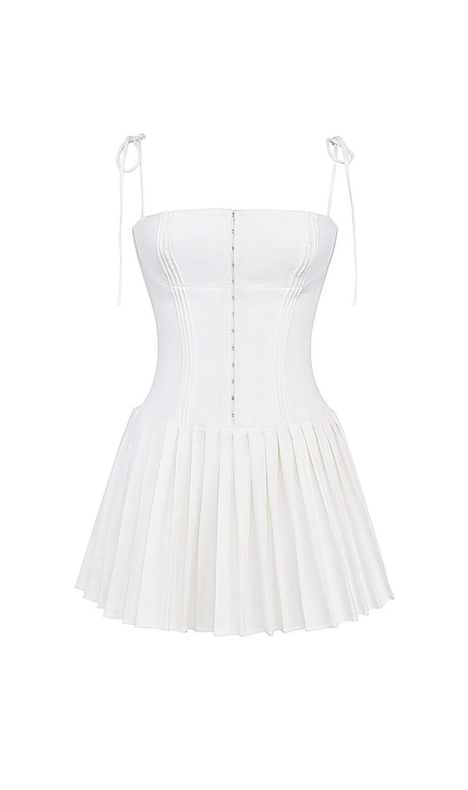 WHITE PLEATED MINI DRESS