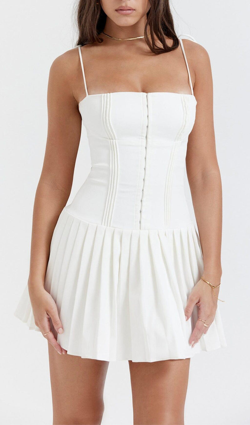 WHITE PLEATED MINI DRESS