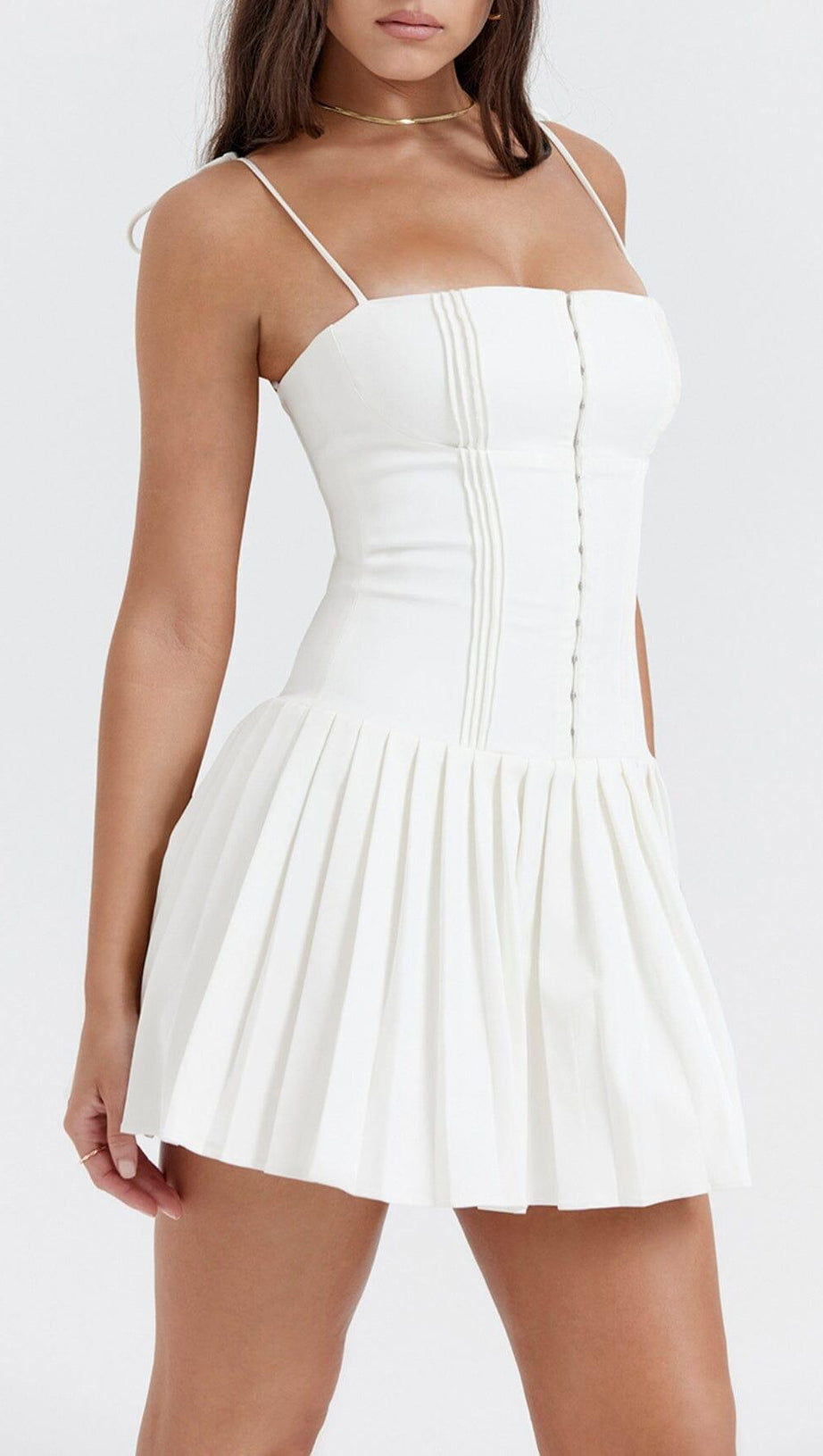 WHITE PLEATED MINI DRESS