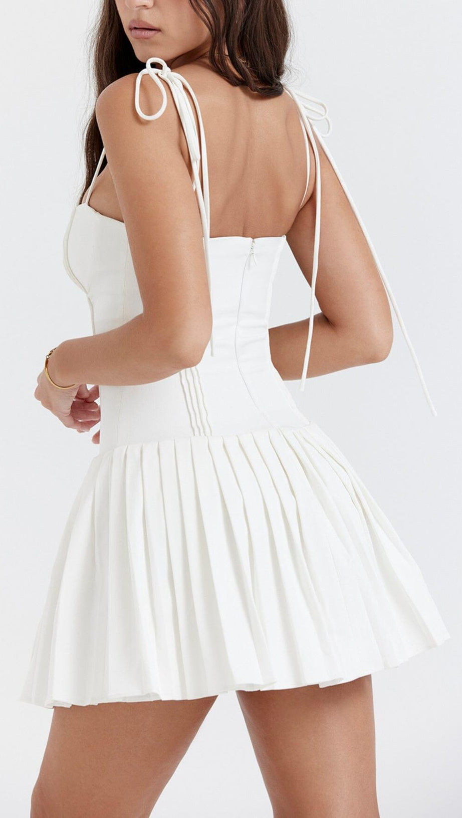 WHITE PLEATED MINI DRESS