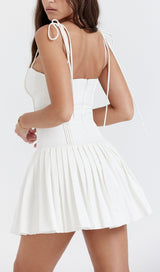 WHITE PLEATED MINI DRESS