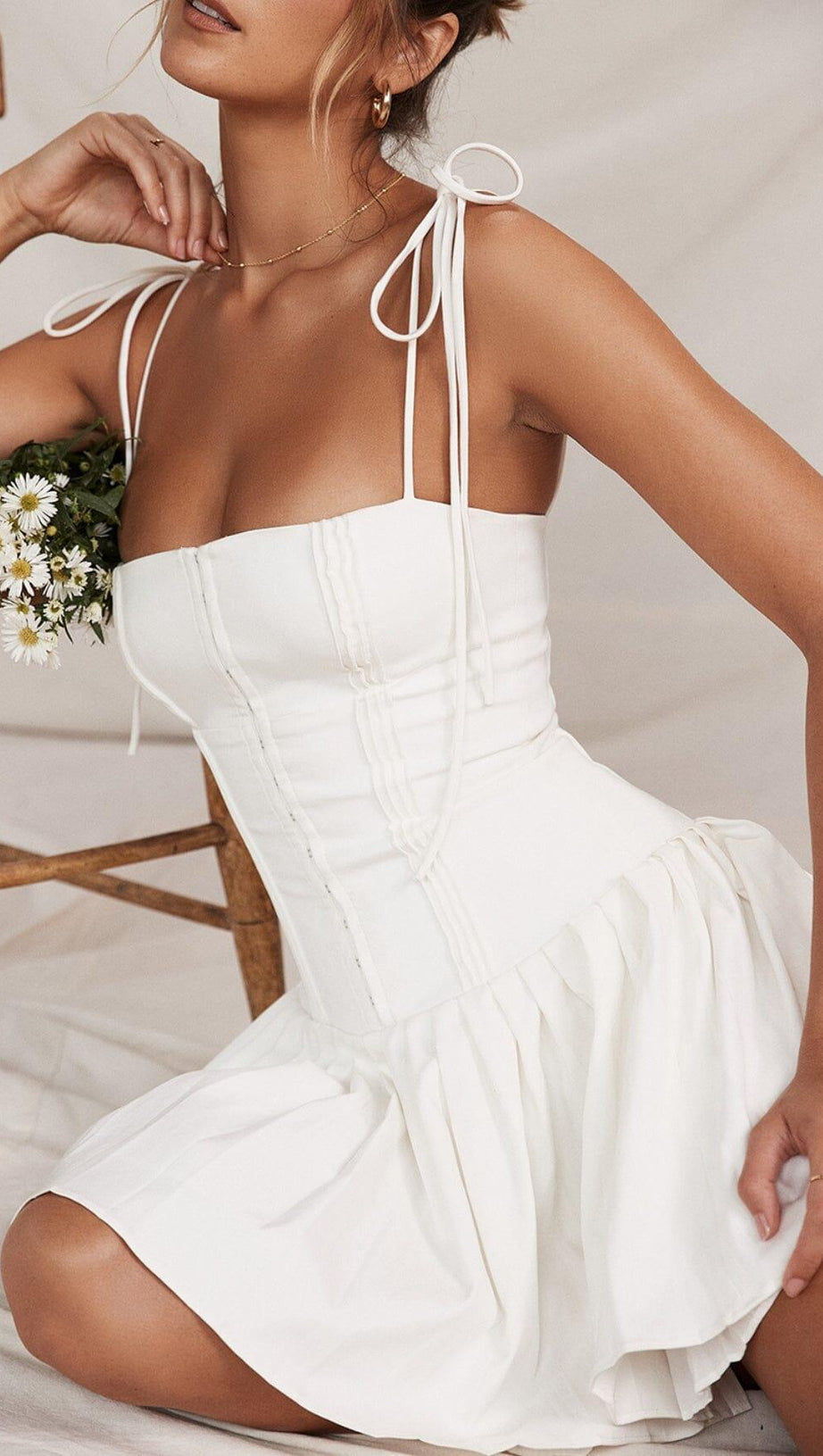 WHITE PLEATED MINI DRESS