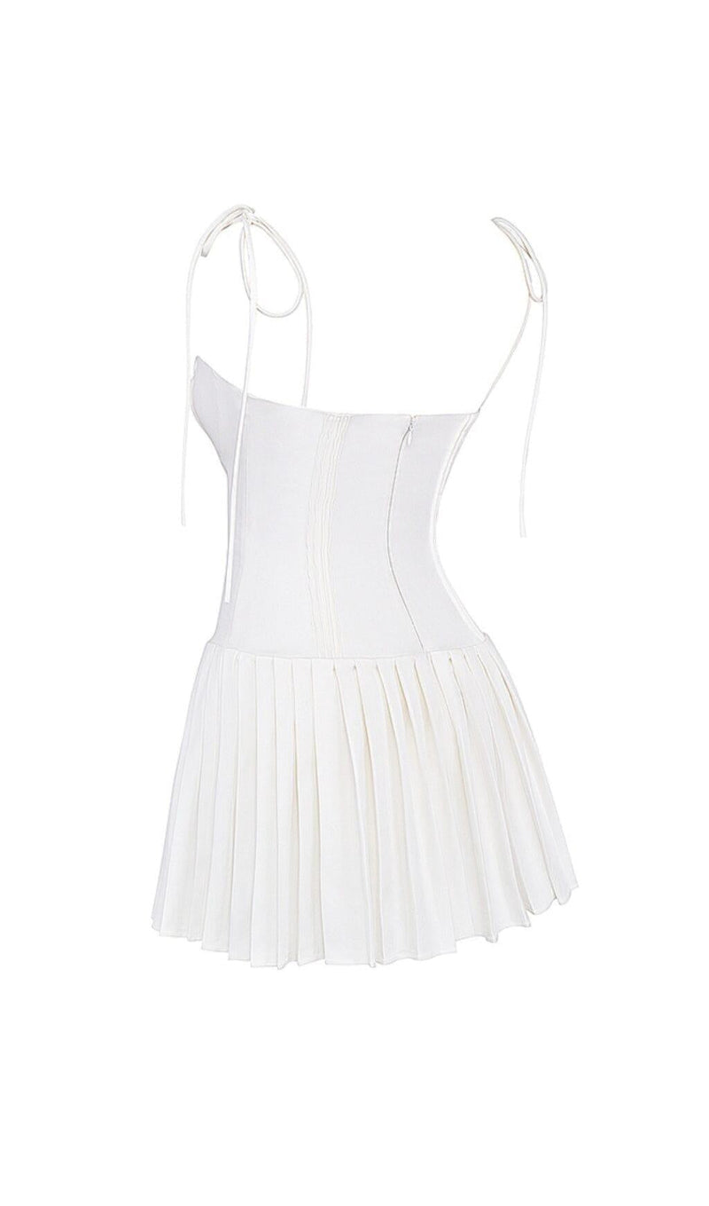 WHITE PLEATED MINI DRESS