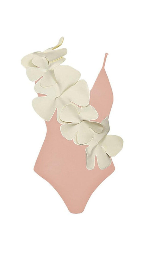 AIIZIE FLOWER DECOR BACKLESS ONE PIECE SWIMSUIT IN PINK - product image