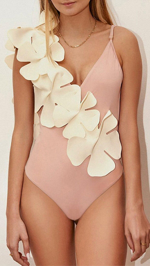 AIIZIE FLOWER DECOR BACKLESS ONE PIECE SWIMSUIT IN PINK - product image