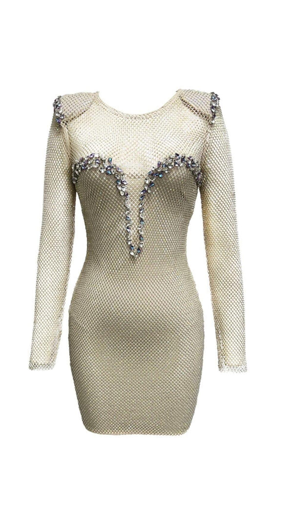 AIIZIE RHINESTONE MESH MINI DRESS IN SLIVER - product image