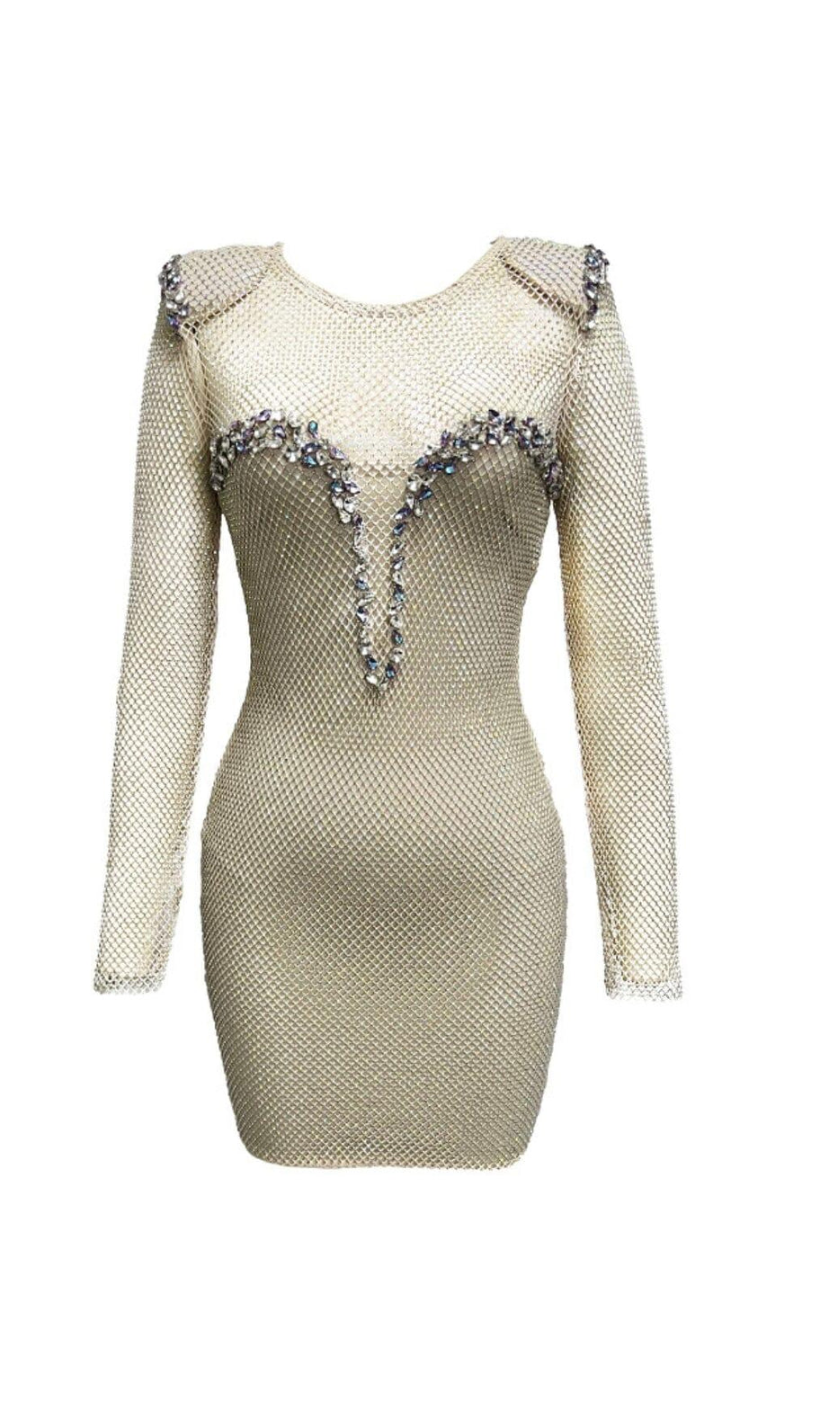 MINI ABITO IN RETE CON STRASS COLOR ARGENTO