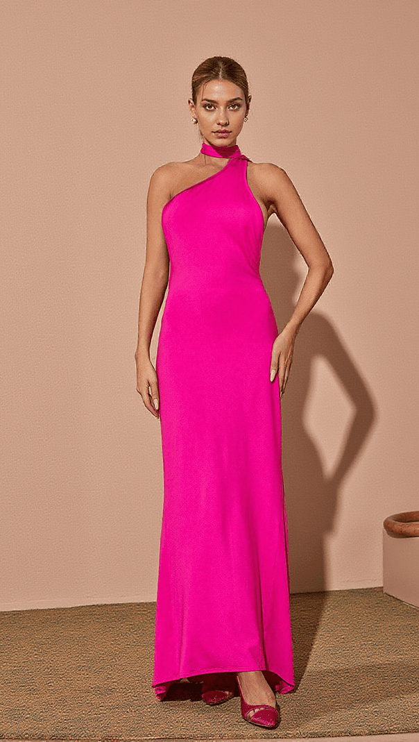 AIIZIE TOULA BACKLESS MAXI DRESS IN HOT PINK - product image