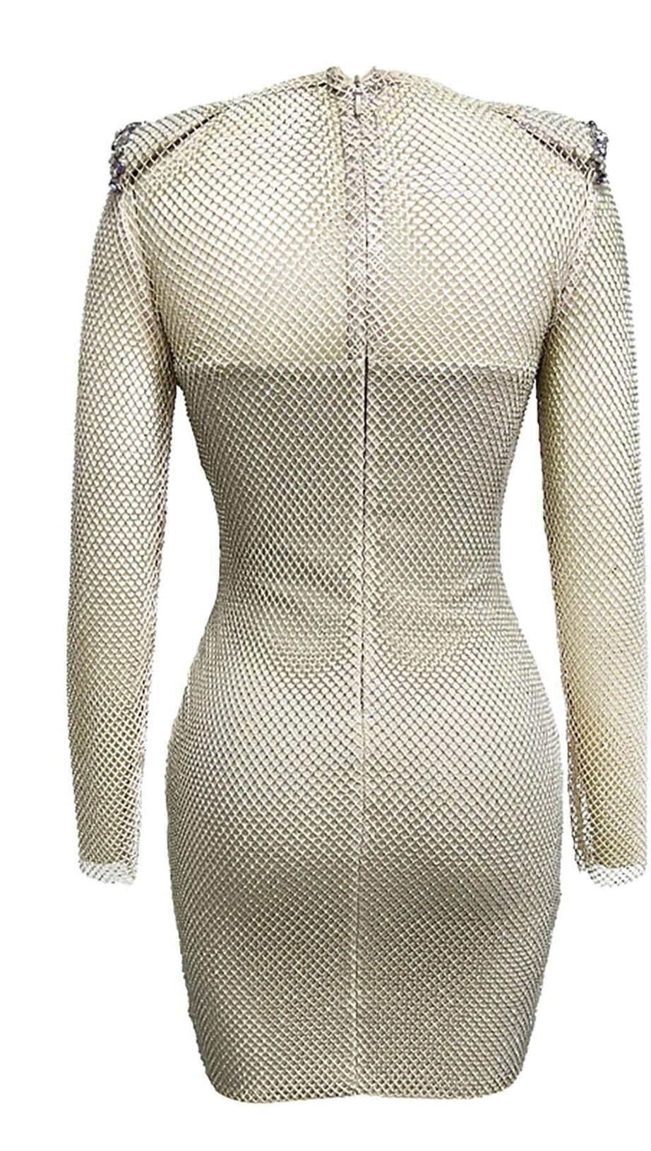 RHINESTONE MESH MINI DRESS IN SLIVER