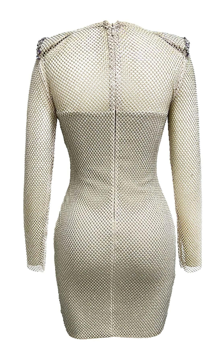 RHINESTONE MESH MINI DRESS IN SLIVER