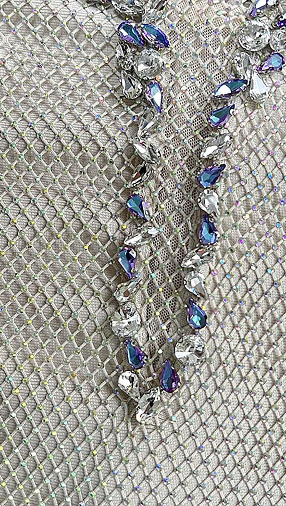 RHINESTONE MESH MINI DRESS IN SLIVER