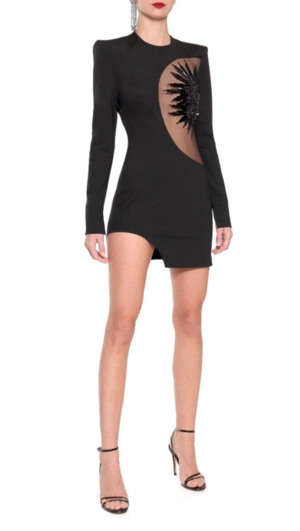 AIIZIE EMBELLISHED LONG SLEEVE BANDAGE MINI DRESS IN BLACK - product image