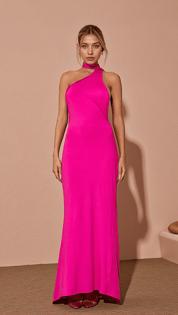 AIIZIE TOULA BACKLESS MAXI DRESS IN HOT PINK - product image