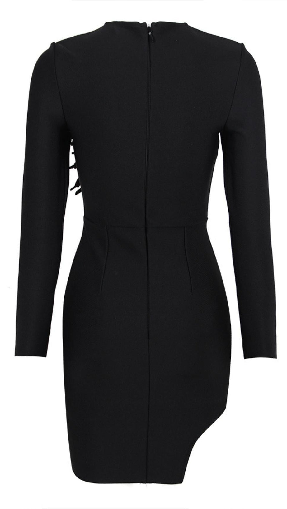 EMBELLISHED LONG SLEEVE BANDAGE MINI DRESS IN BLACK