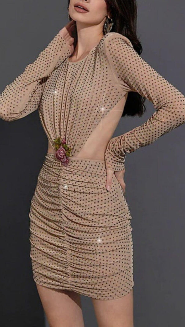 AIIZIE LONG-SLEEVE CREW NECK GLITTER MINI DRESS IN MAHOGANY WOOD - product image