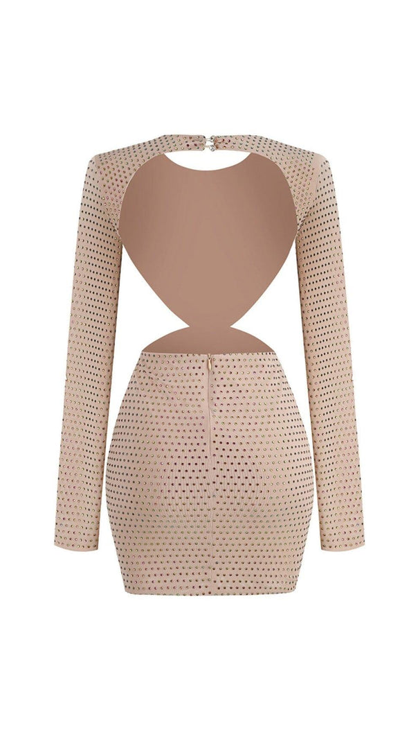 AIIZIE LONG-SLEEVE CREW NECK GLITTER MINI DRESS IN MAHOGANY WOOD - product image