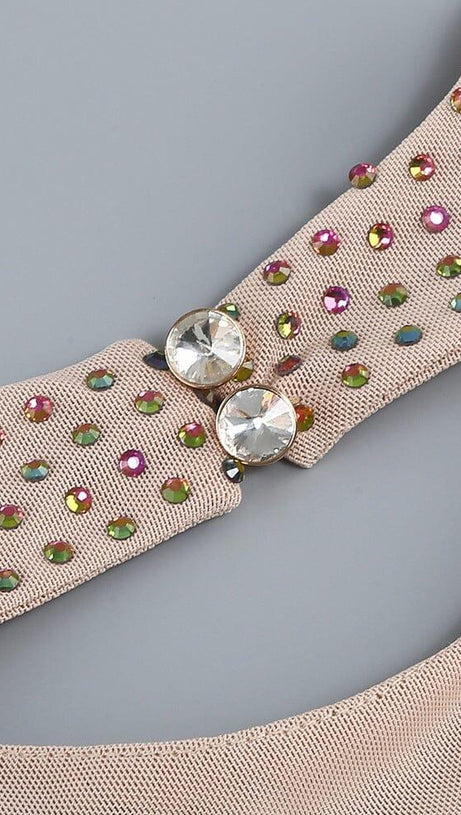 LONG-SLEEVE CREW NECK GLITTER MINI DRESS IN MAHOGANY WOOD