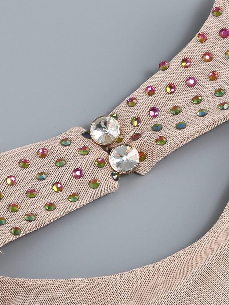 MINI ABITO GLITTER A MANICHE LUNGHE IN LEGNO DI MOGANO CON SCOLLO GIROCOLLO