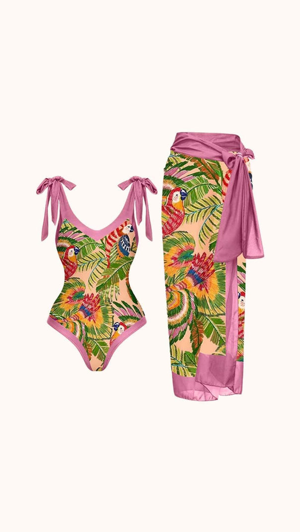 AIIZIE MALEFICENT PARROT PRINTED SWIMWEAR TWO PIECE SET - product image