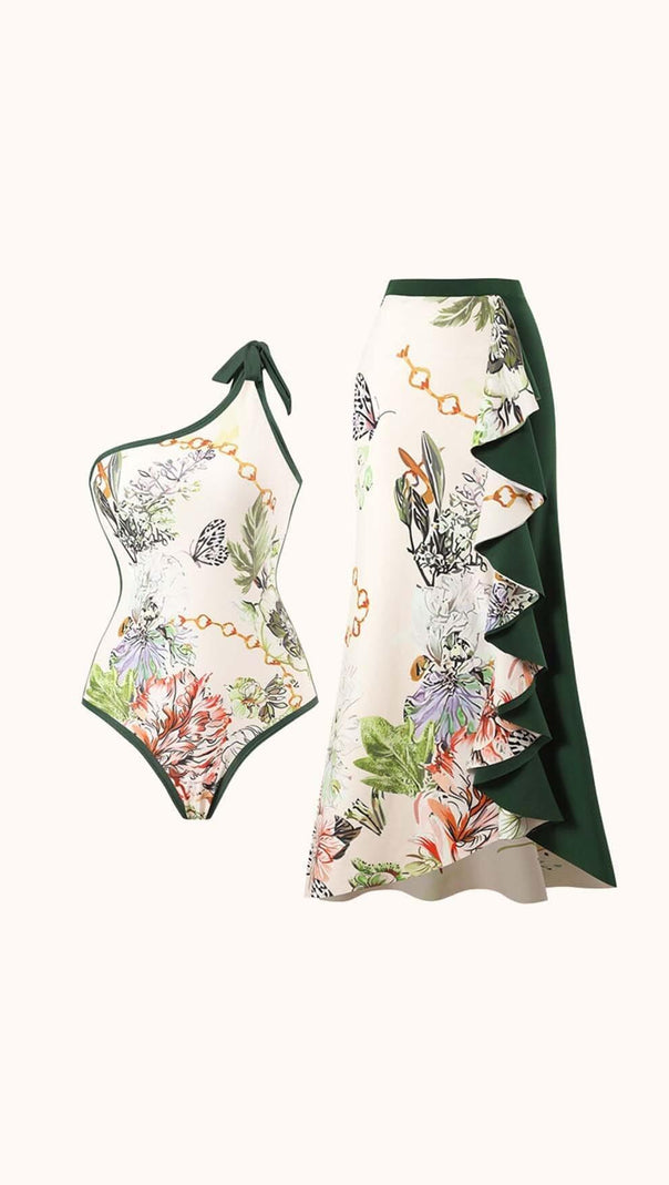 AIIZIE NADINE PRINTED SWIMWEAR TWO PIECE SET IN GREEN - product image