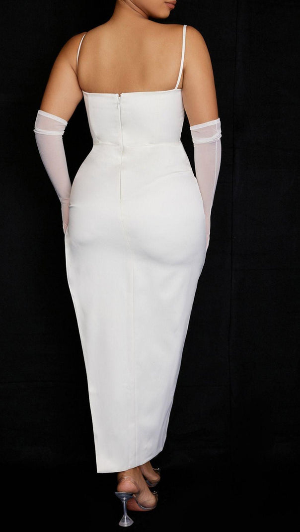 Satin-Korsett-Maxikleid mit Schlitz in Schwarz